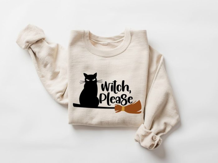 Witch Please Sweatshirt Cute Cat Halloween Sweatshirt Witch Funny Halloween Sweatshirt