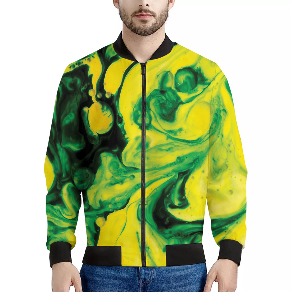 Yellow And Green Acid Melt Print Bomber Jacket We sell presents, you