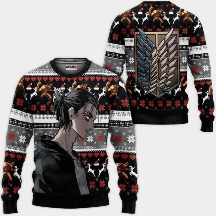 AOT Eren Ugly Christmas Sweater Pullover Hoodie Custom Anime Attack On Titan Xmas Gifts