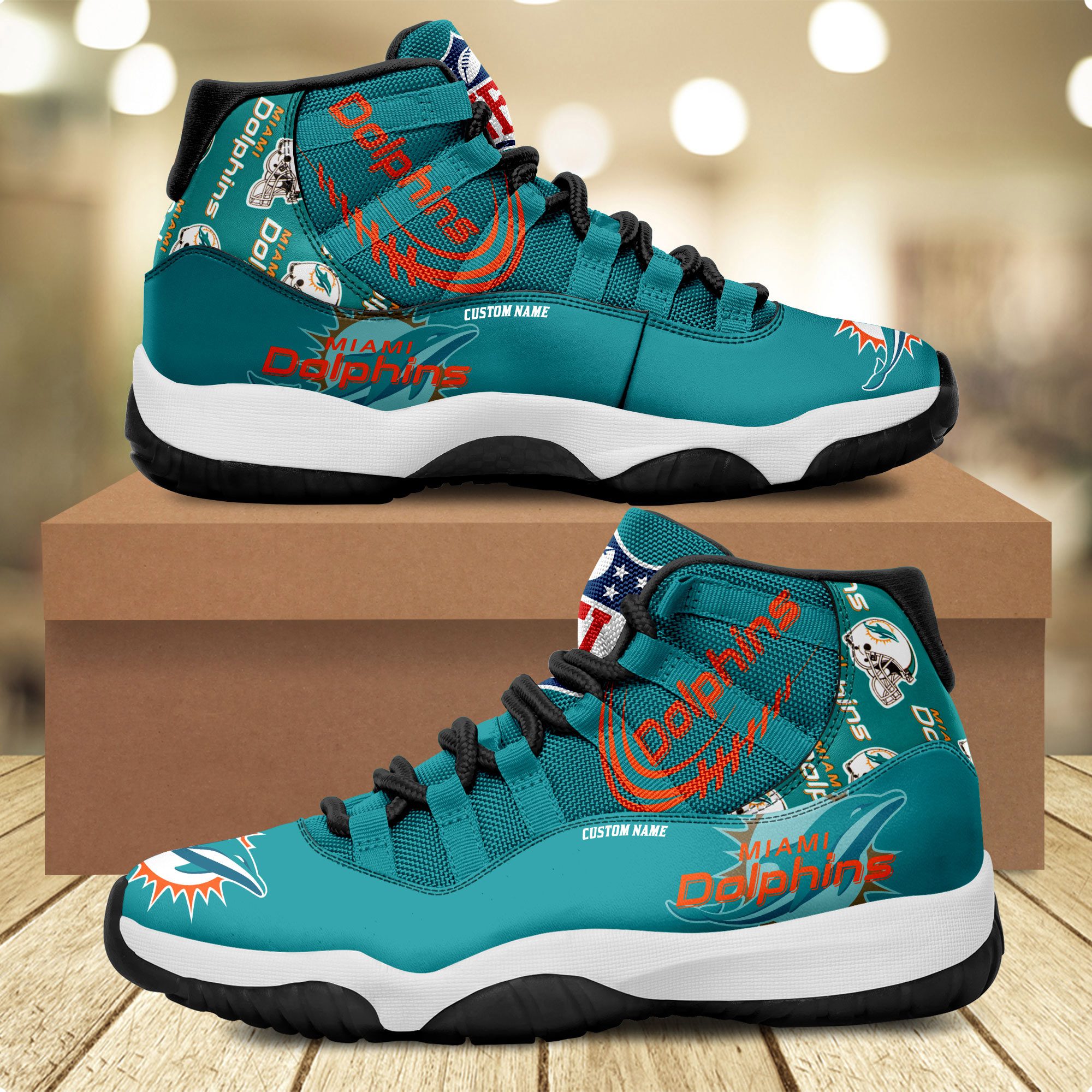 Miami-Dolphins-Personalized-JD11-Sneaker-Basketball-Shoes Miami Dolphins Personalized JD11 Sneaker Basketball Shoes