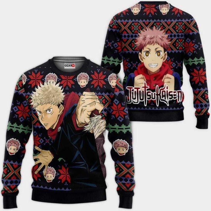 Yuji Itadori Ugly Christmas Sweater Pullover Hoodie Custom Anime Jujutsu Kaisen Xmas Gifts