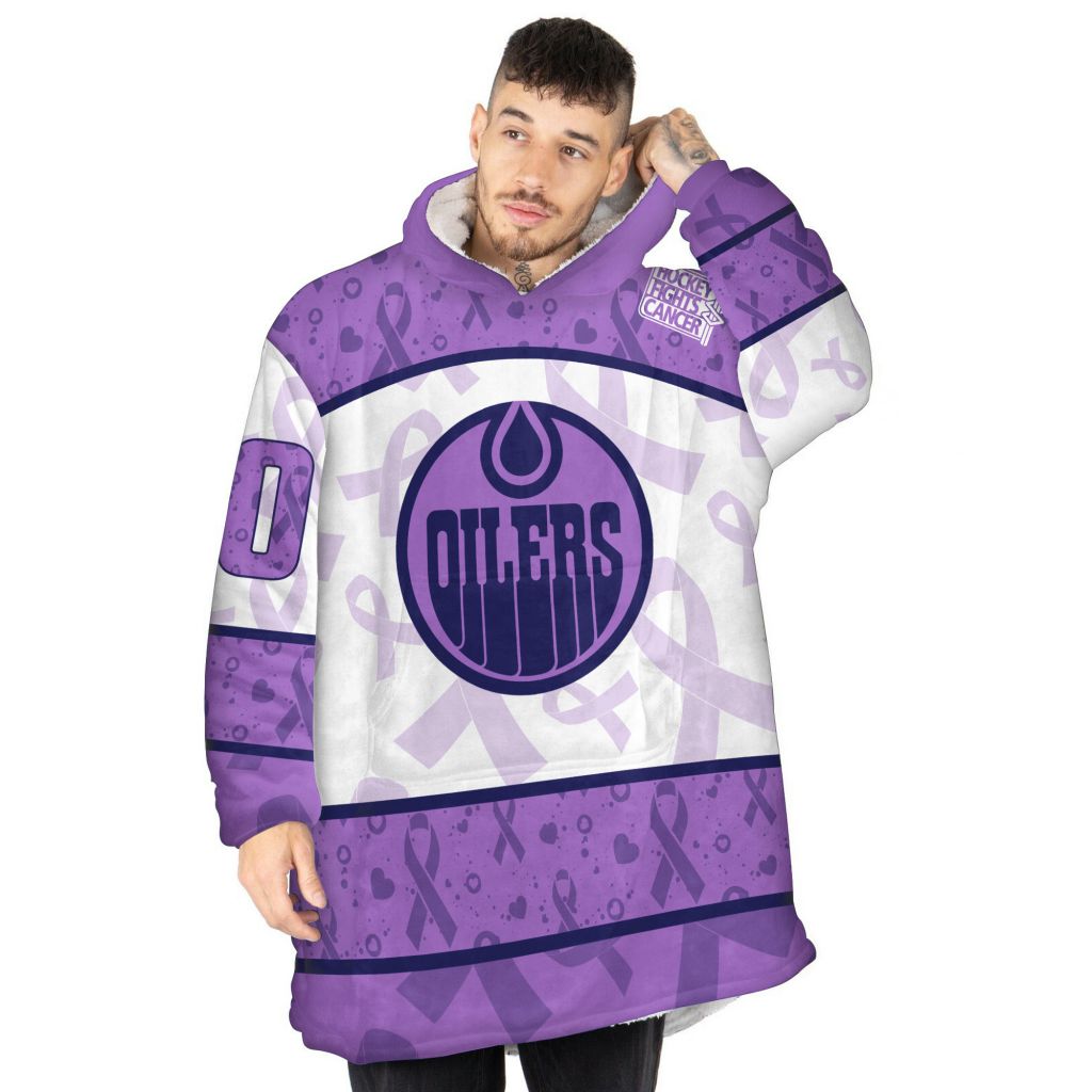 Custom-NHL-Edmonton-Oilers-Lavender-Hockey-Fights-Cancer-Oodie-Blanket-Hoodie-Wearable-Blanket-1