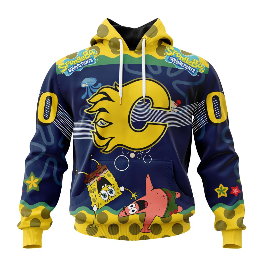 Customized-NHL-Calgary-Flames-Specialized-Jersey-With-SpongeBob-Unisex-Pullover-Hoodie Customized NHL Calgary Flames Specialized Jersey With SpongeBob Unisex Pullover Hoodie