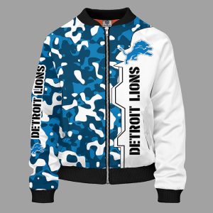 Detroit Lions Camouflage Blue Bomber Jacket TBJ4586