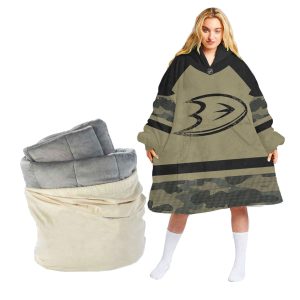 Personalized Anaheim Ducks Military Jersey Camo Oodie Blanket Hoodie Wearable Blanket
