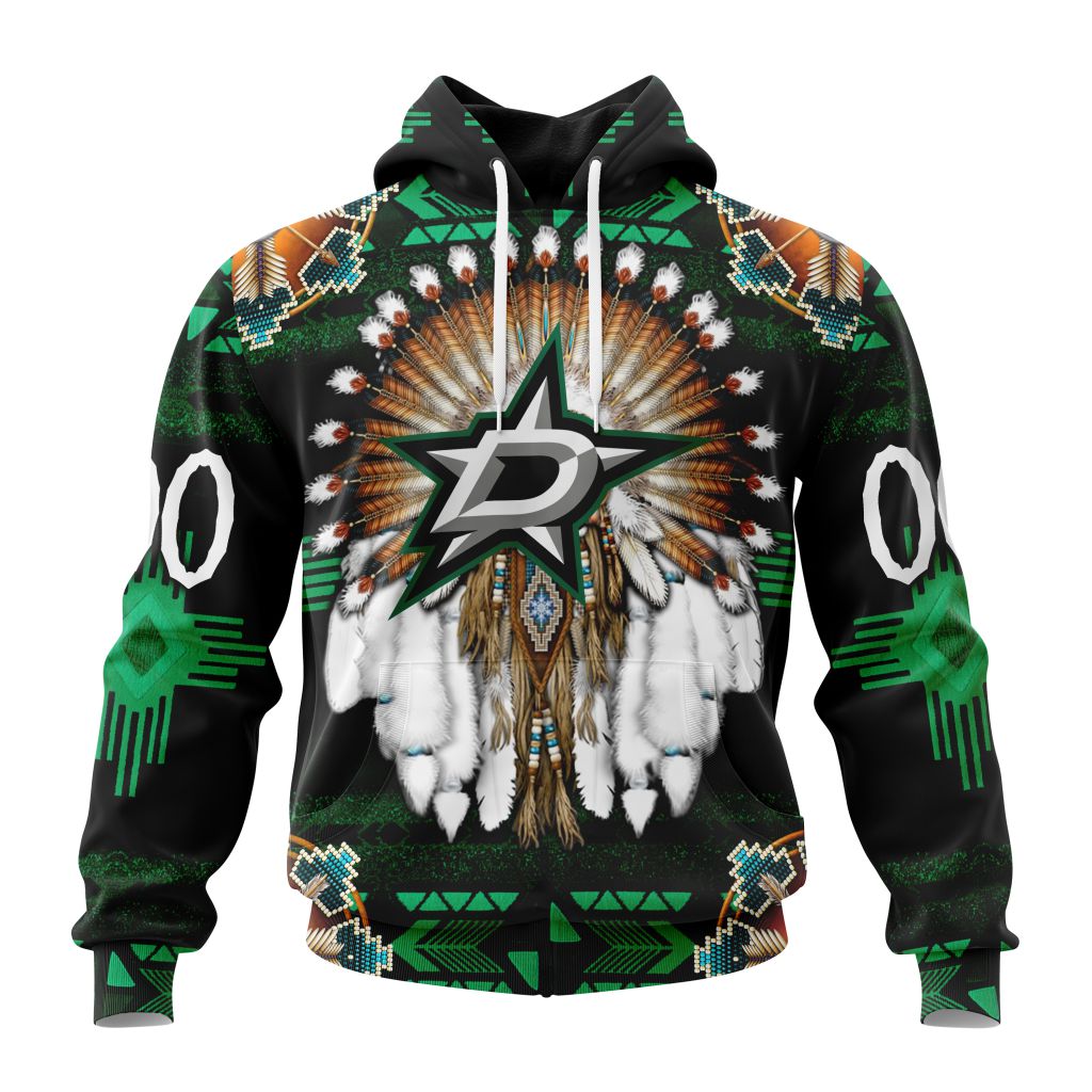 Personalized-NHL-Dallas-Stars-Special-Native-Costume-Design-Unisex-Pullover-Hoodie Personalized NHL Dallas Stars Special Native Costume Design Unisex Pullover Hoodie