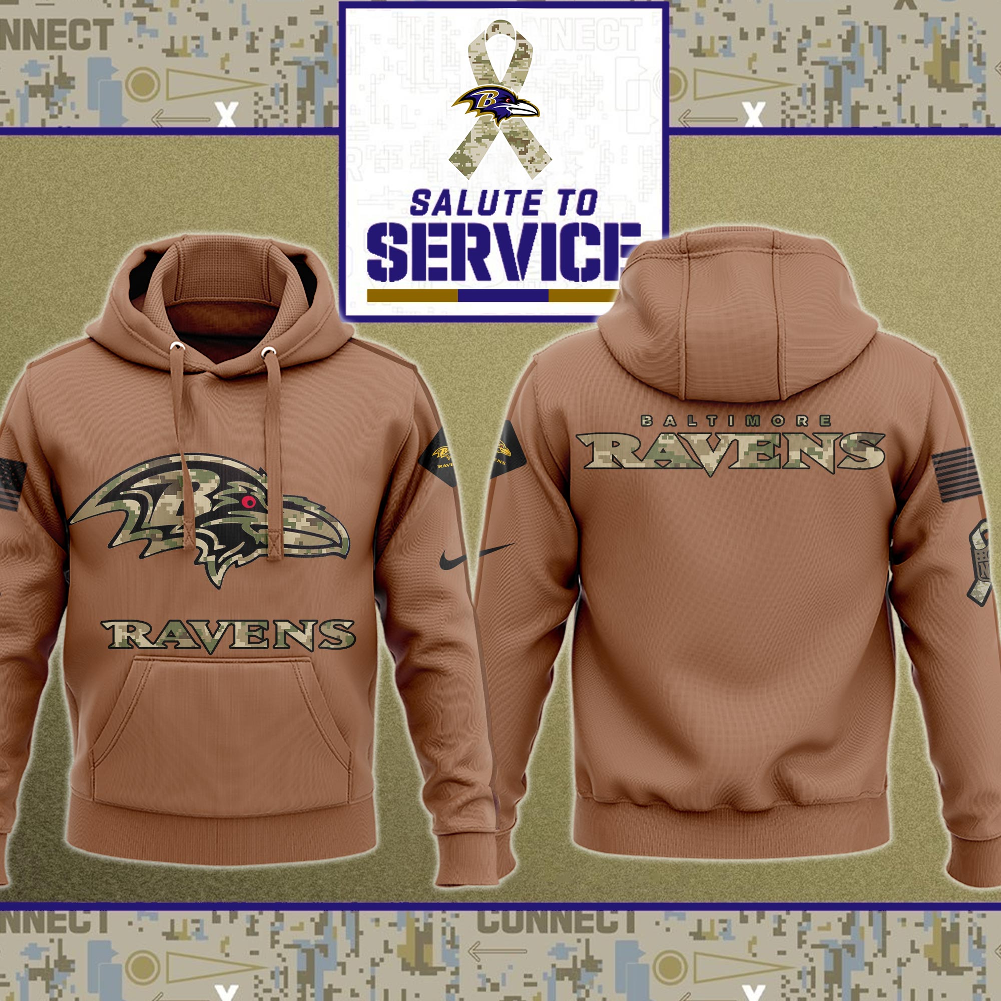 Baltimore-Ravens-NFL-Salute-To-Service-2023-Veteran-New-Logo-3D-Hoodie-HSL1067 Baltimore Ravens NFL Salute To Service 2023 Veteran New Logo 3D Hoodie HSL1067