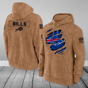 Buffalo Bills NFL Brown Distressed Logo Salute To Service 2023 3D Hoodie HSL1036