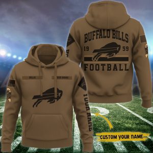 Buffalo Bills NFL Brown Salute To Service 2023 Veteran 3D Hoodie Custom Your Name HSL1132