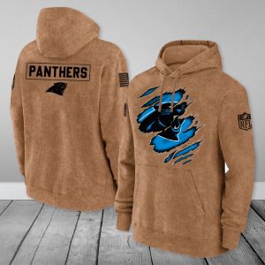 Carolina Panthers NFL Brown Distressed Logo Salute To Service 2023 3D Hoodie HSL1037