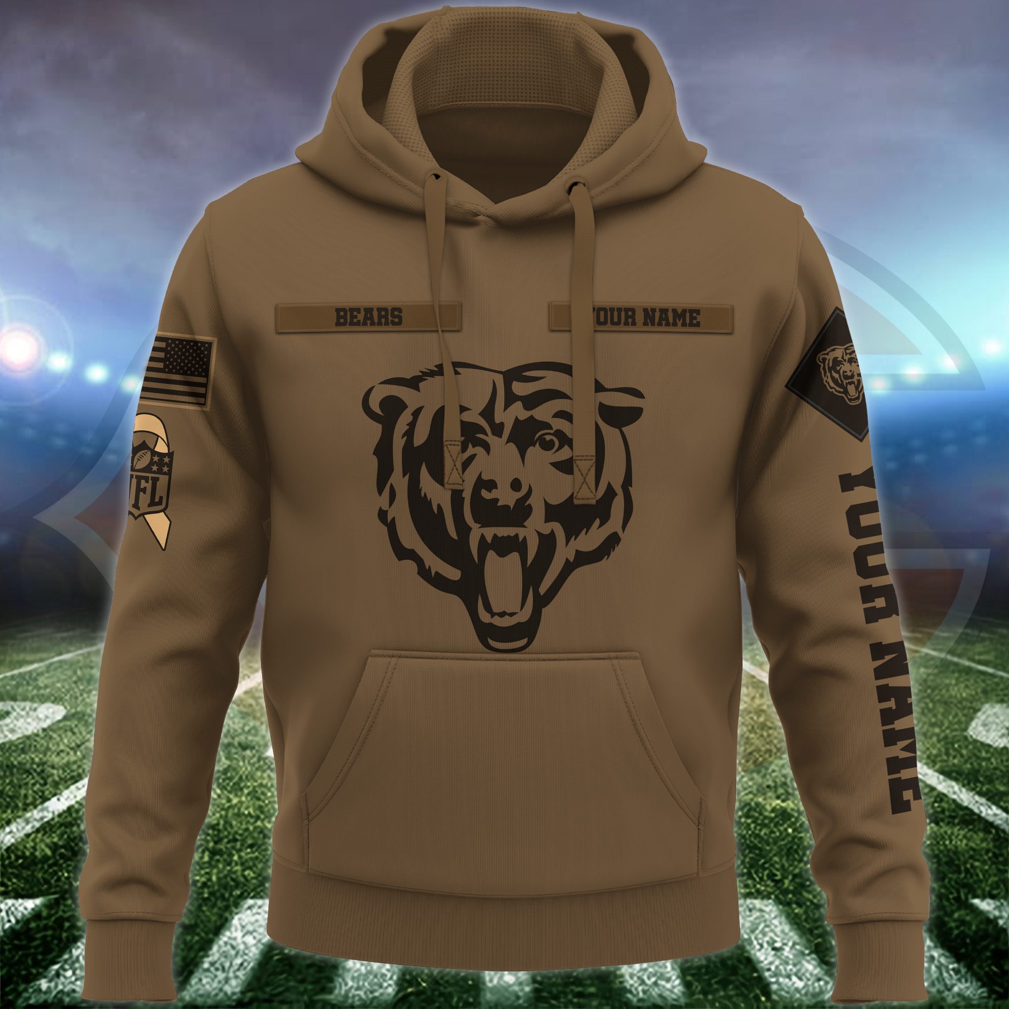 Chicago-Bears-NFL-Brown-Salute-To-Service-2023-Veteran-3D-Hoodie-Custom-Your-Name-HSL1134-1
