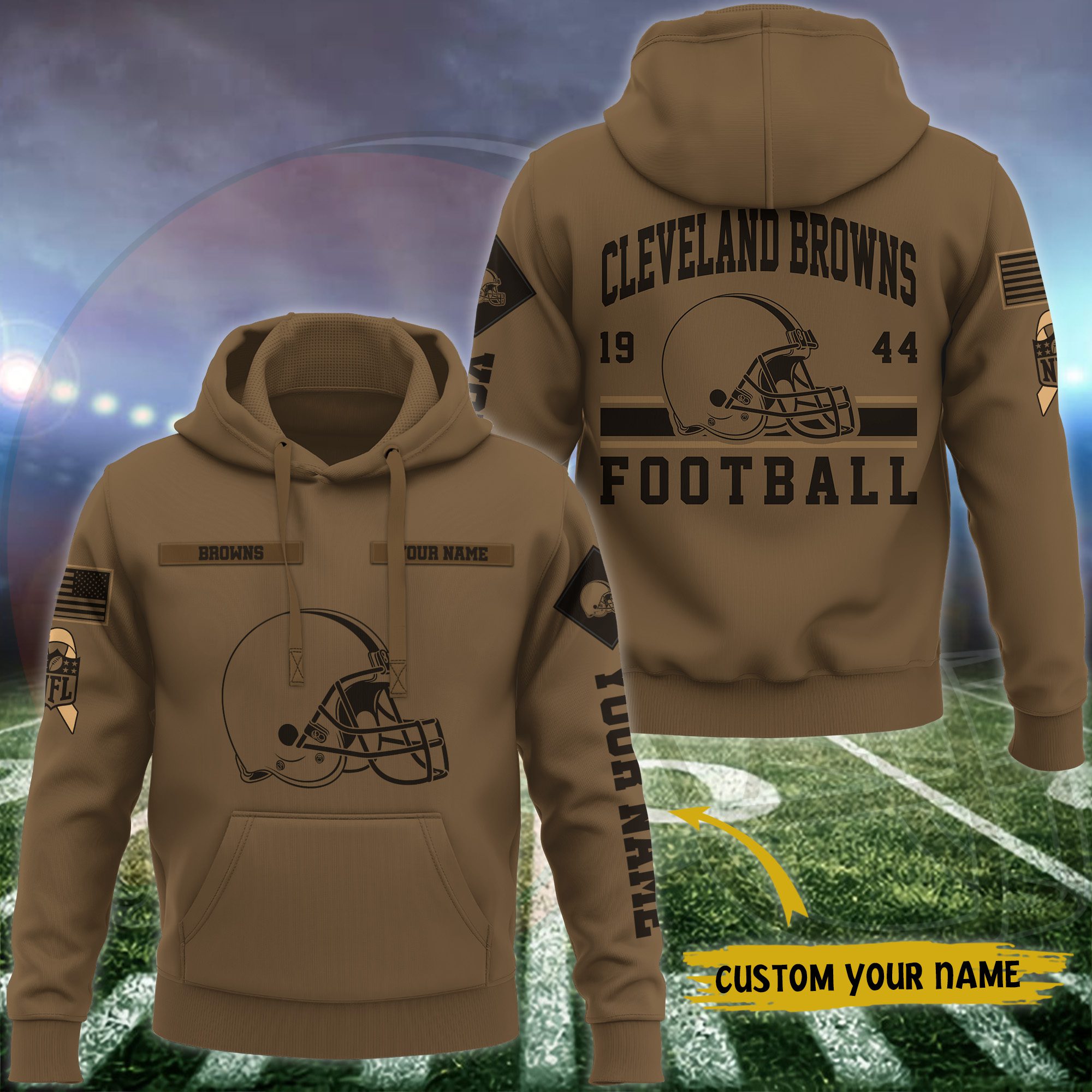 Cleveland-Browns-NFL-Brown-Salute-To-Service-2023-Veteran-3D-Hoodie-Custom-Your-Name-HSL1136 Cleveland Browns NFL Brown Salute To Service 2023 Veteran 3D Hoodie Custom Your Name HSL1136