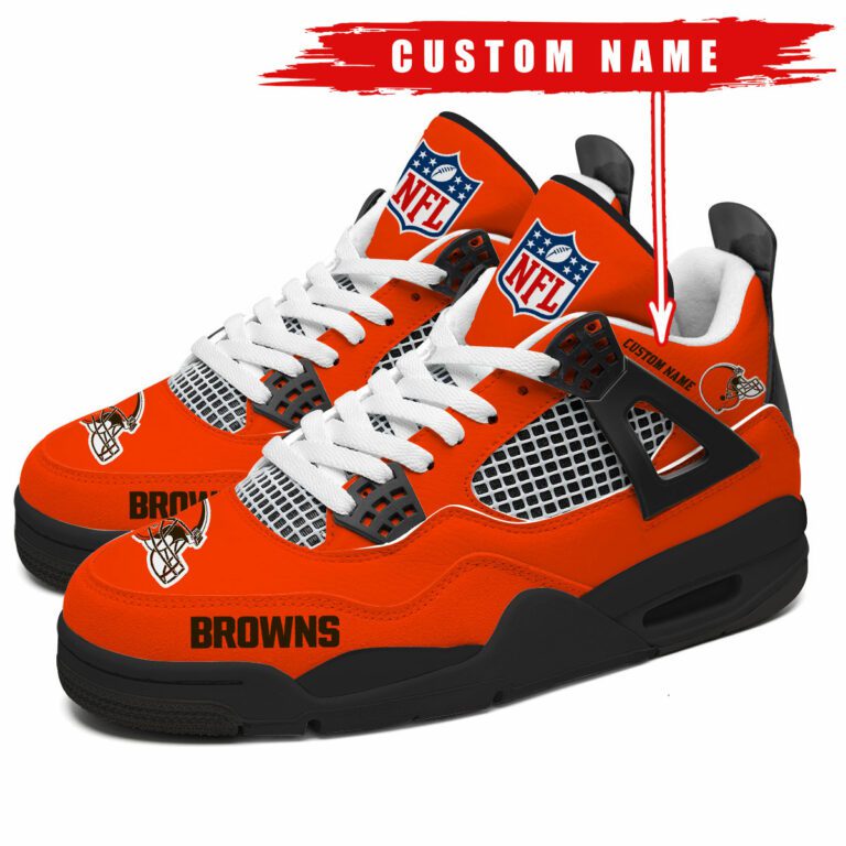 Cleveland-Browns-NFL-Premium-Jordan-4-Sneaker-Personalized-Name-Shoes-JD4723 Cleveland Browns NFL Premium Jordan 4 Sneaker Personalized Name Shoes JD4723