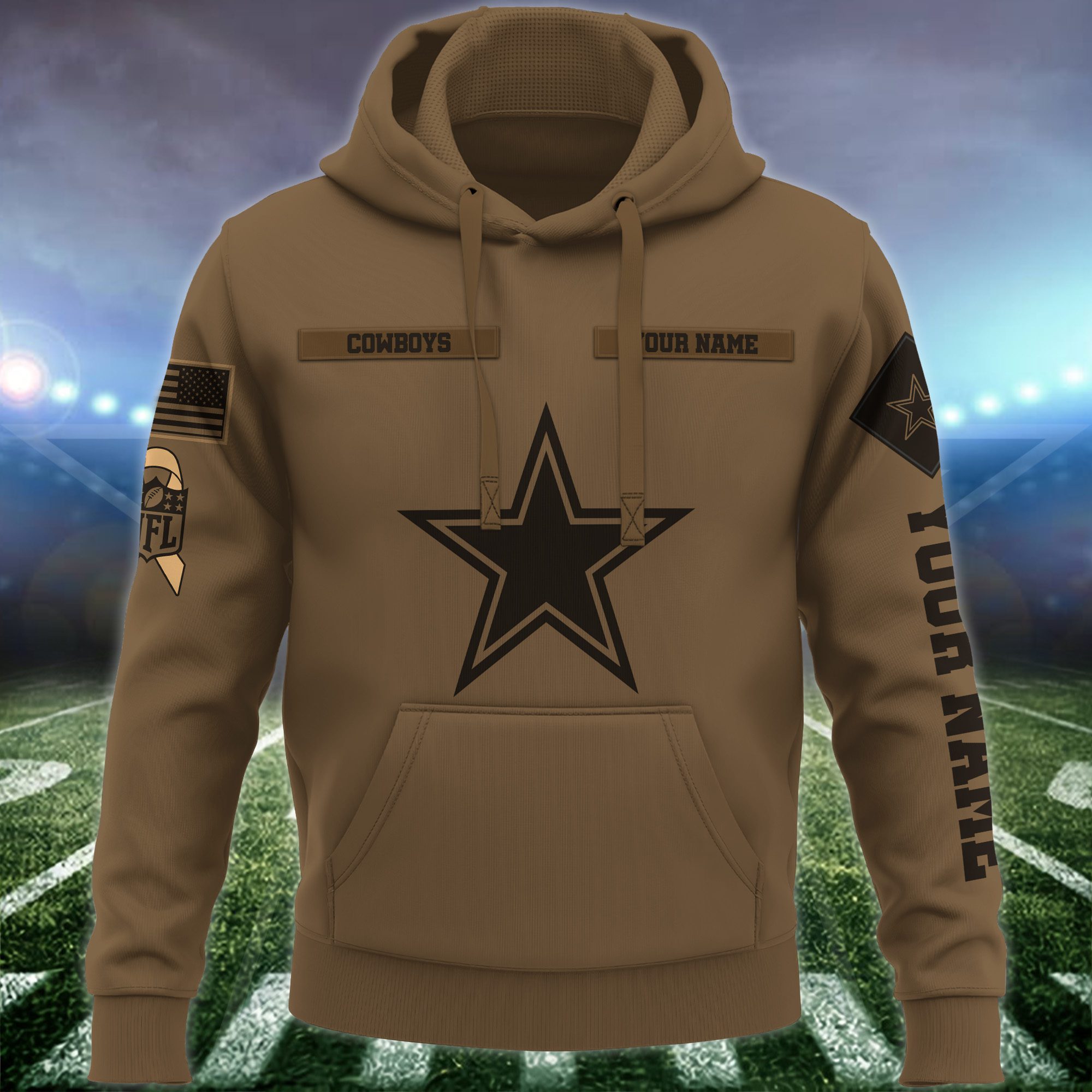Dallas-Cowboys-NFL-Brown-Salute-To-Service-2023-Veteran-3D-Hoodie-Custom-Your-Name-HSL1137-1