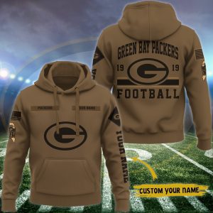 Green Bay Packers NFL Brown Salute To Service 2023 Veteran 3D Hoodie Custom Your Name HSL1140