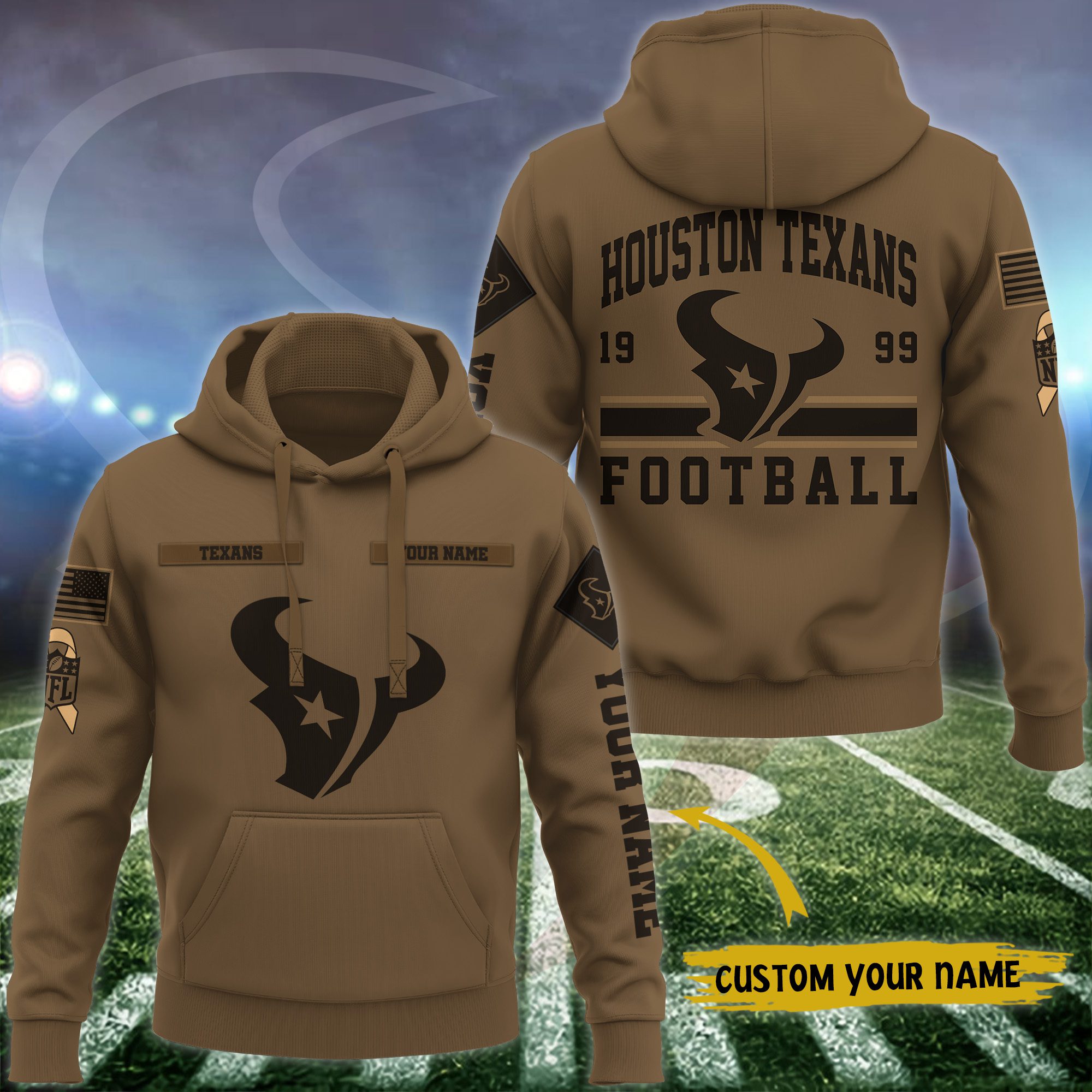 Houston-Texans-NFL-Brown-Salute-To-Service-2023-Veteran-3D-Hoodie-Custom-Your-Name-HSL1141 Houston Texans NFL Brown Salute To Service 2023 Veteran 3D Hoodie Custom Your Name HSL1141
