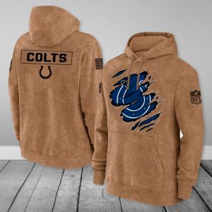 Indianapolis Colts NFL Brown Distressed Logo Salute To Service 2023 3D Hoodie HSL1046