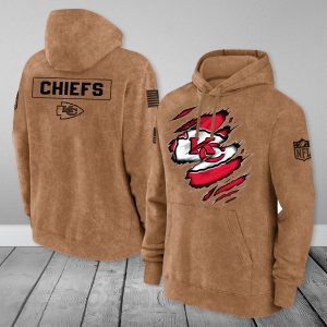 Kansas City Chiefs NFL Brown Distressed Logo Salute To Service 2023 3D Hoodie HSL1048
