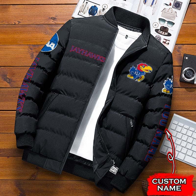Kansas-Jayhawks-NCAA-Premium-Puffer-Down-Jacket-Personalized-Name Kansas Jayhawks NCAA Premium Puffer Down Jacket Personalized Name