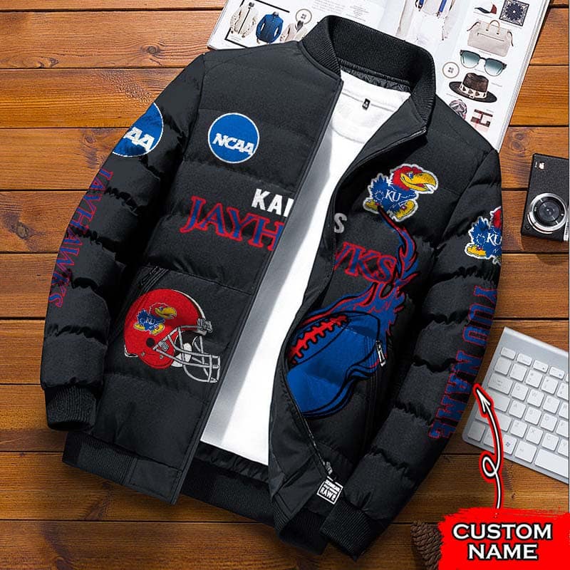 Kansas-Jayhawks-NCAA-Premium-Puffer-Down-Jacket-Personalized-Name Kansas Jayhawks NCAA Premium Puffer Down Jacket Personalized Name