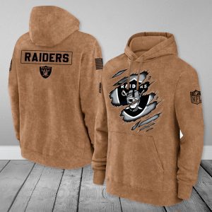 Las Vegas Raiders NFL Brown Distressed Logo Salute To Service 2023 3D Hoodie HSL1049