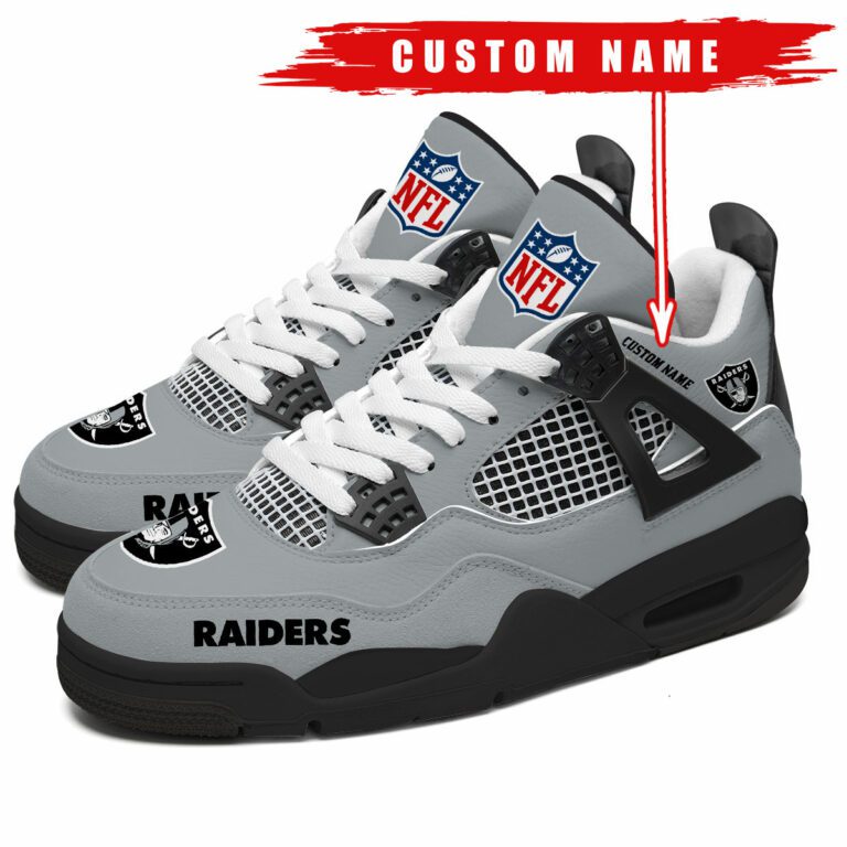 Las-Vegas-Raiders-NFL-Premium-Jordan-4-Sneaker-Personalized-Name-Shoes-JD4741 Las Vegas Raiders NFL Premium Jordan 4 Sneaker Personalized Name Shoes JD4741