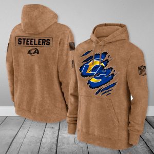 Los Angeles Rams NFL Brown Distressed Logo Salute To Service 2023 3D Hoodie HSL1051