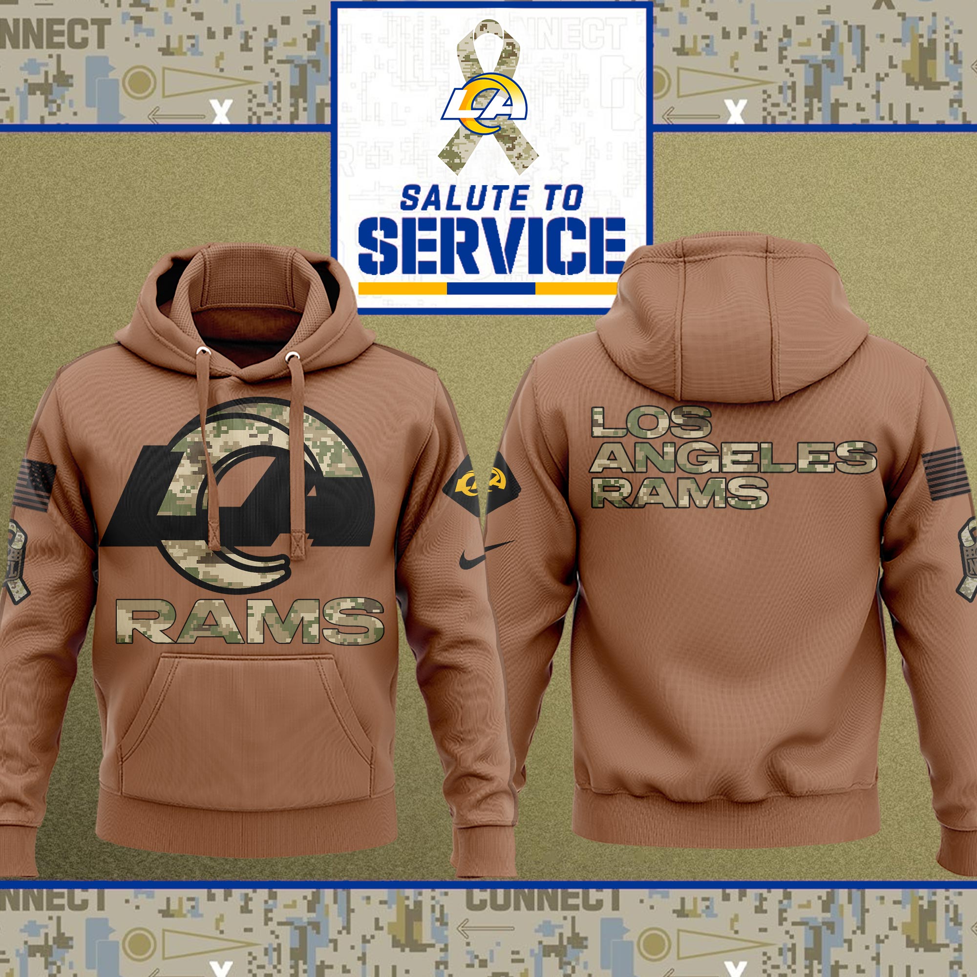 Los-Angeles-Rams-NFL-Salute-To-Service-2023-Veteran-New-Logo-3D-Hoodie-HSL1083 Los Angeles Rams NFL Salute To Service 2023 Veteran New Logo 3D Hoodie HSL1083