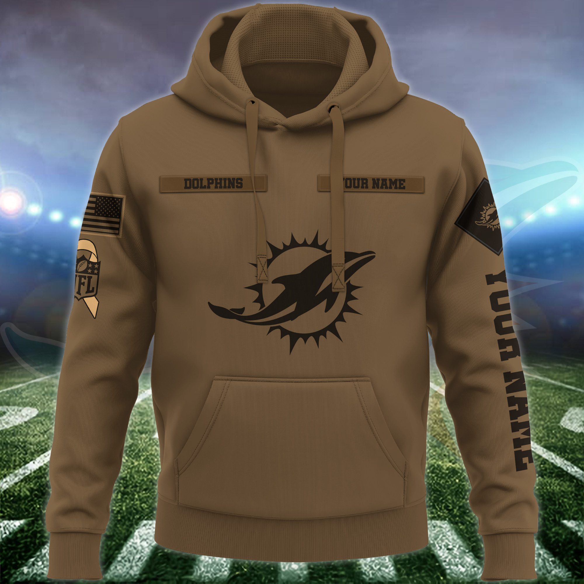 Miami-Dolphins-NFL-Brown-Salute-To-Service-2023-Veteran-3D-Hoodie-Custom-Your-Name-HSL1148-1
