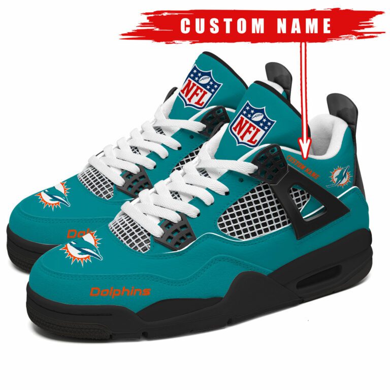 Miami-Dolphins-NFL-Premium-Jordan-4-Sneaker-Personalized-Name-Shoes-JD4747 Miami Dolphins NFL Premium Jordan 4 Sneaker Personalized Name Shoes JD4747