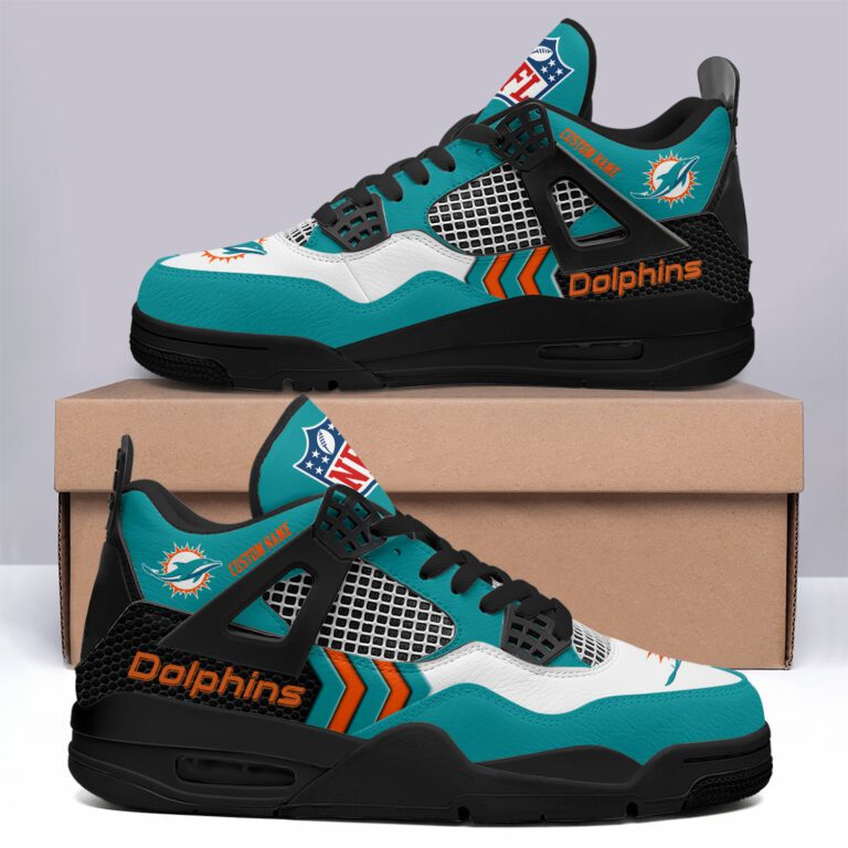 Miami-Dolphins-NFL-Premium-Jordan-4-Sneaker-Personalized-Name-Shoes-JD4748 Miami Dolphins NFL Premium Jordan 4 Sneaker Personalized Name Shoes JD4748