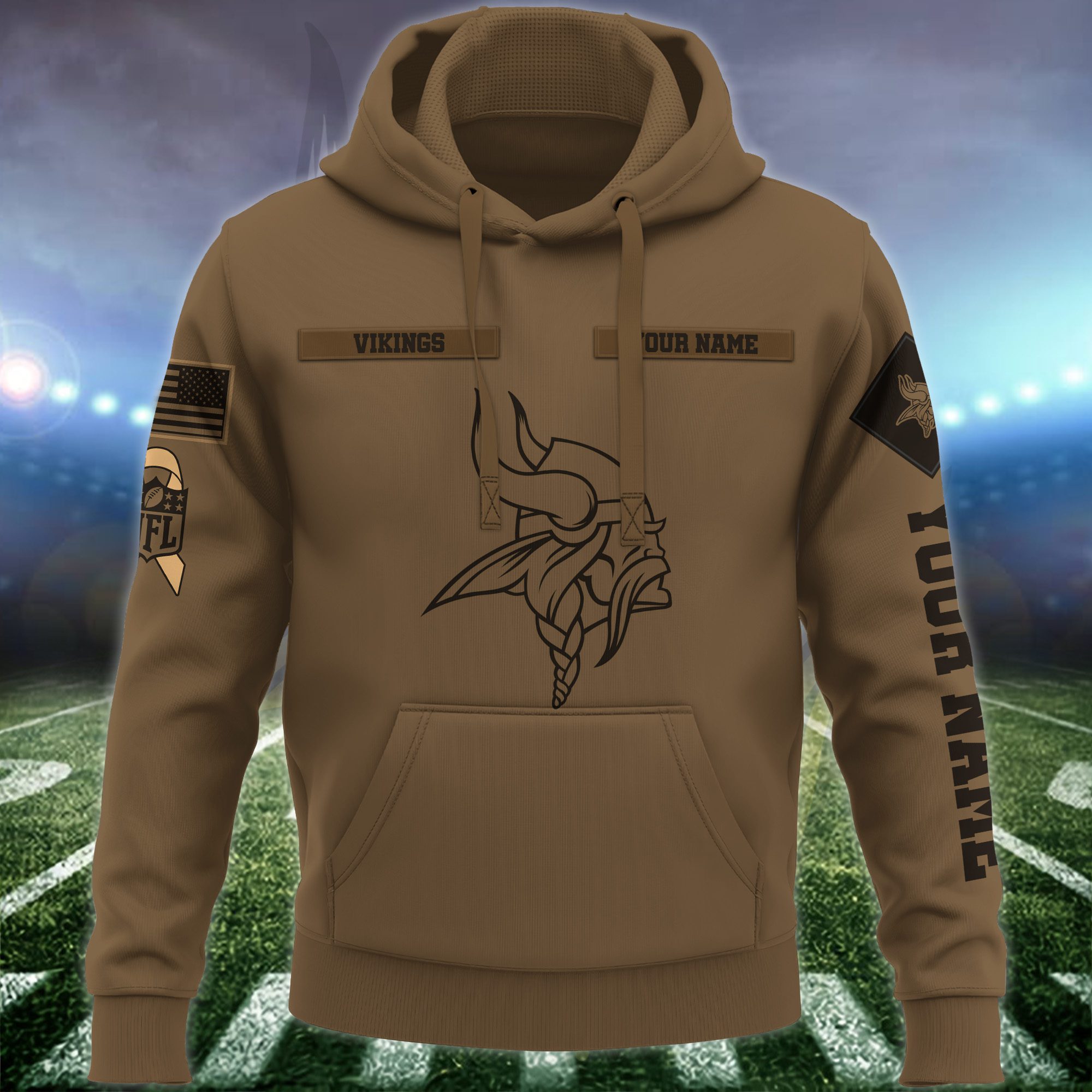 Minnesota-Vikings-NFL-Brown-Salute-To-Service-2023-Veteran-3D-Hoodie-Custom-Your-Name-HSL1149-1