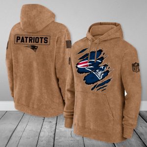 New England Patriots NFL Brown Distressed Logo Salute To Service 2023 3D Hoodie HSL1054