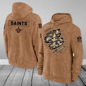 New Orleans Saints NFL Brown Distressed Logo Salute To Service 2023 3D Hoodie HSL1055