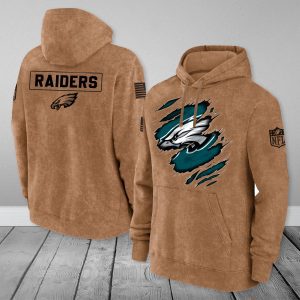 Philadelphia Eagles NFL Brown Distressed Logo Salute To Service 2023 3D Hoodie HSL1058