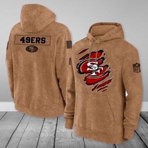 San Francisco 49ers NFL Brown Distressed Logo Salute To Service 2023 3D Hoodie HSL1060