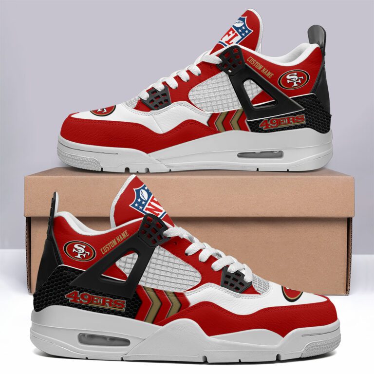 San-Francisco-49ers-NFL-Premium-Jordan-4-Sneaker-Personalized-Name-Shoes-JD4764 San Francisco 49ers NFL Premium Jordan 4 Sneaker Personalized Name Shoes JD4764