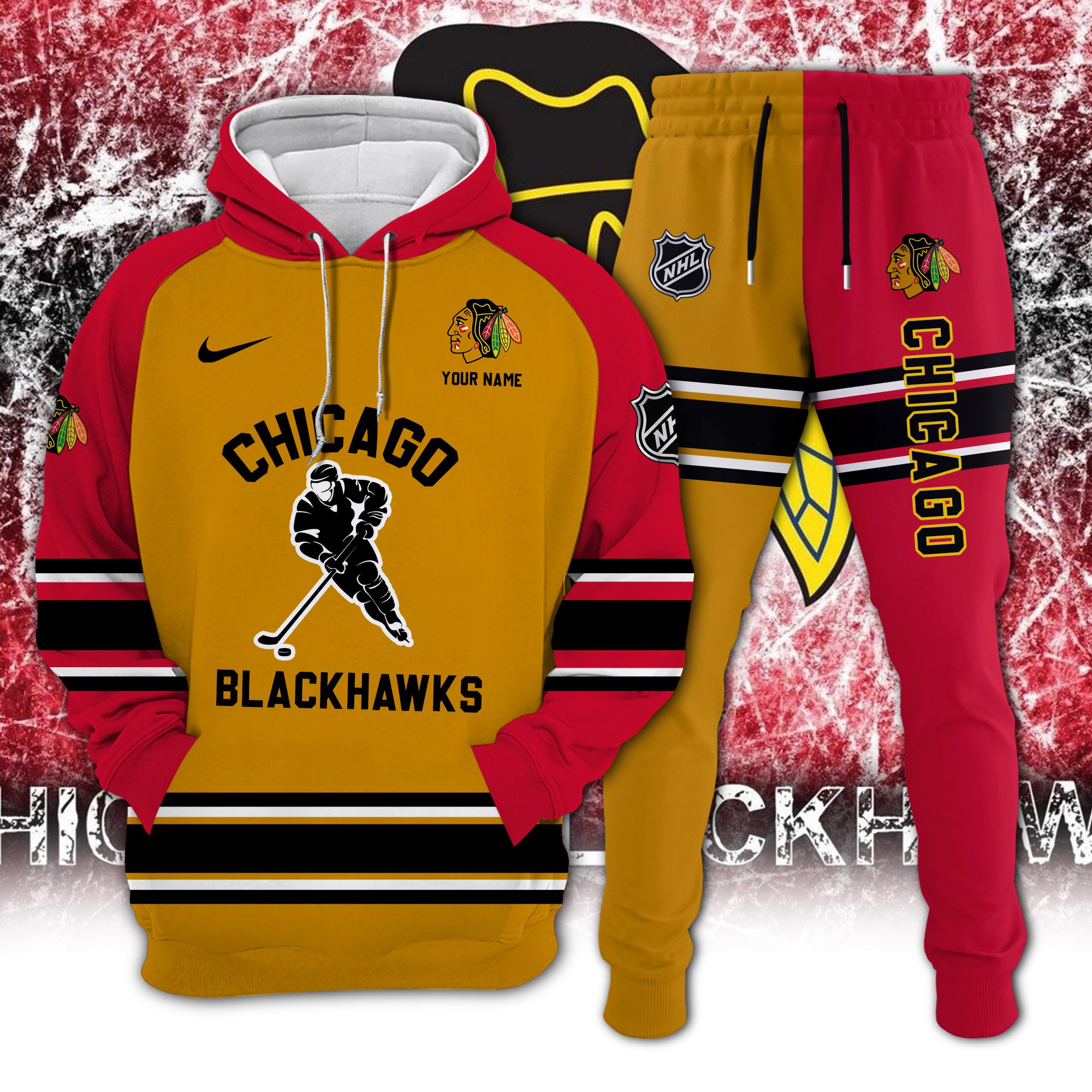 Chicago-Blackhawks-Combo-Hoodie-Long-Pants-Set-Edition-3D-CHJ1606 Chicago Blackhawks Combo Hoodie Long Pants Set Edition 3D CHJ1606