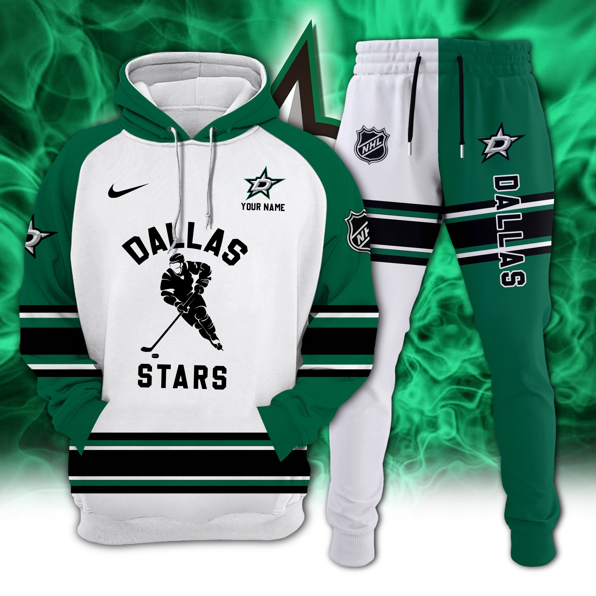 Dallas-Stars-Combo-Hoodie-Long-Pants-Set-Edition-3D-CHJ1609 Dallas Stars Combo Hoodie Long Pants Set Edition 3D CHJ1609