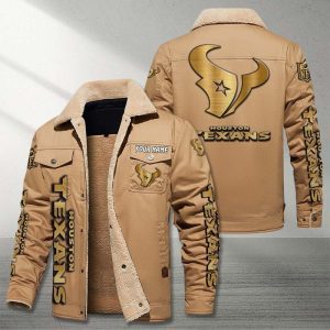 Houston Texans NFL Golden Logo Brown Fleece Cargo Jacket Winter Jacket Custom Name FCJ1363