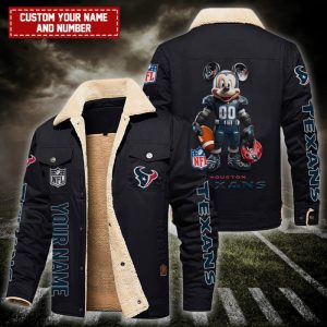 Houston Texans NFL Mickey Style Personalized Fleece Cargo Jacket Winter Jacket FCJ1395