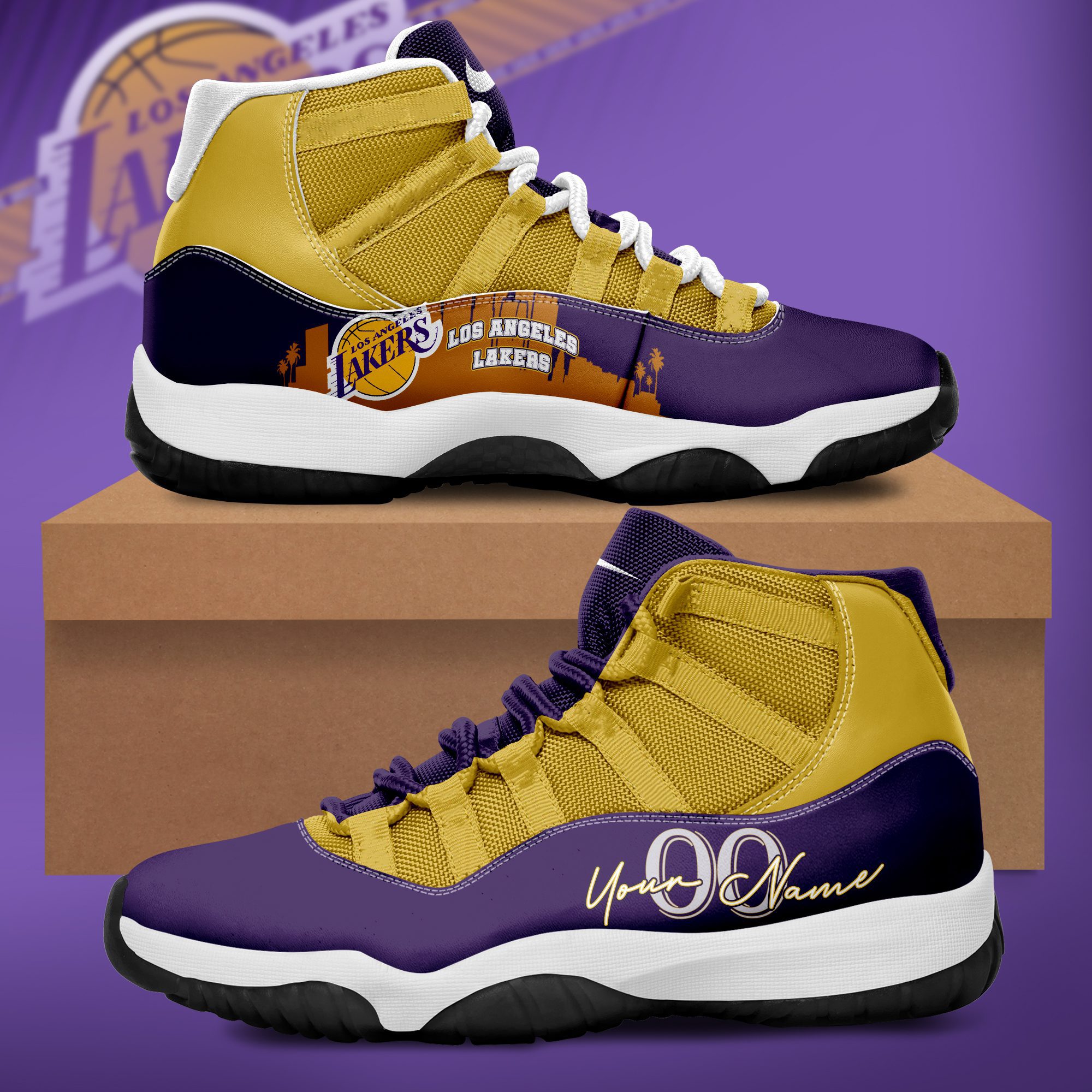 Los Angeles Lakers Personalized Name And Number Shoes JD11 Nike Sneakers High Top Shoes Los Angeles Lakers Personalized Name And Number Shoes JD11 Nike Sneakers High Top Shoes