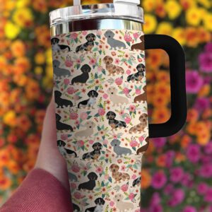 Dachshund Shineful 40oz Stanley Tumbler Floral STT1516