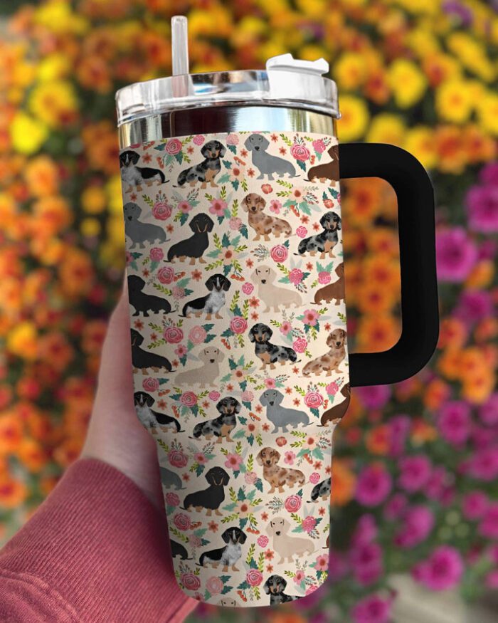 Dachshund Shineful 40oz Stanley Tumbler Floral STT1516