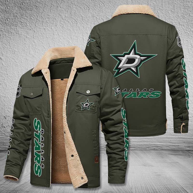 Dallas-Stars-Fleece-Cargo-Jacket-Winter-Jacket-FCJ1604 Dallas Stars Fleece Cargo Jacket Winter Jacket FCJ1604