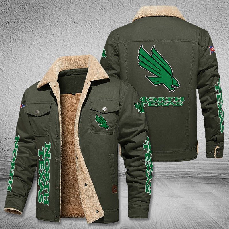 North-Texas-Mean-Green-Fleece-Cargo-Jacket-Winter-Jacket-FCJ1981 North Texas Mean Green Fleece Cargo Jacket Winter Jacket FCJ1981
