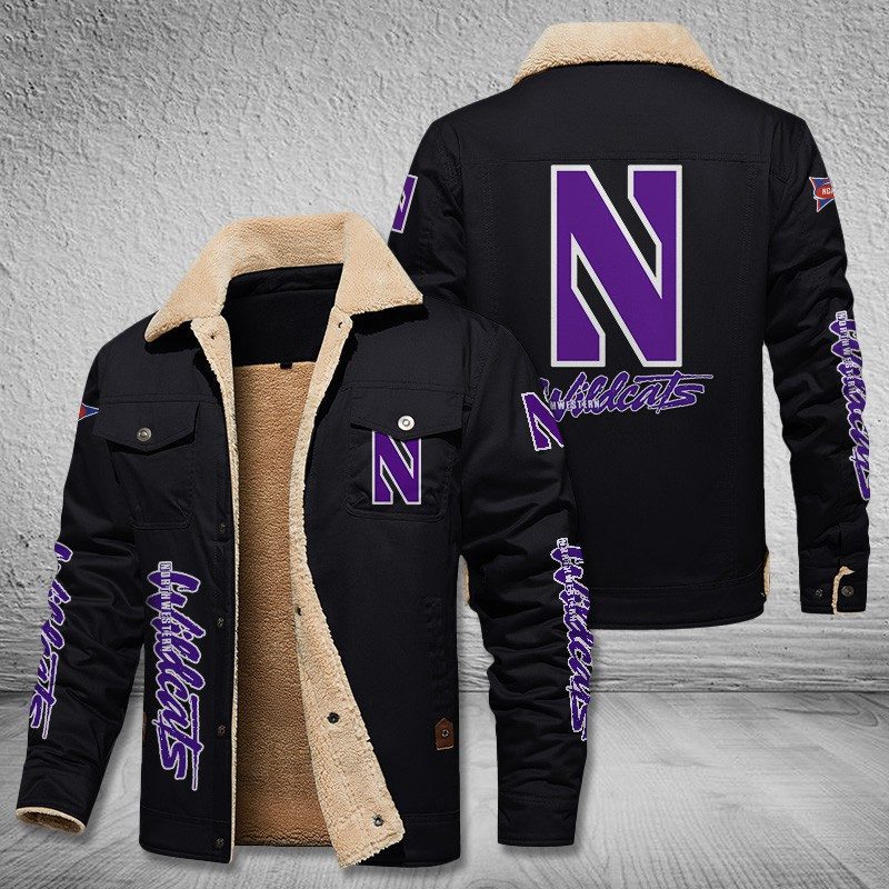 Northwestern-Wildcats-Football-Fleece-Cargo-Jacket-Winter-Jacket-FCJ1997 Northwestern Wildcats Football Fleece Cargo Jacket Winter Jacket FCJ1997
