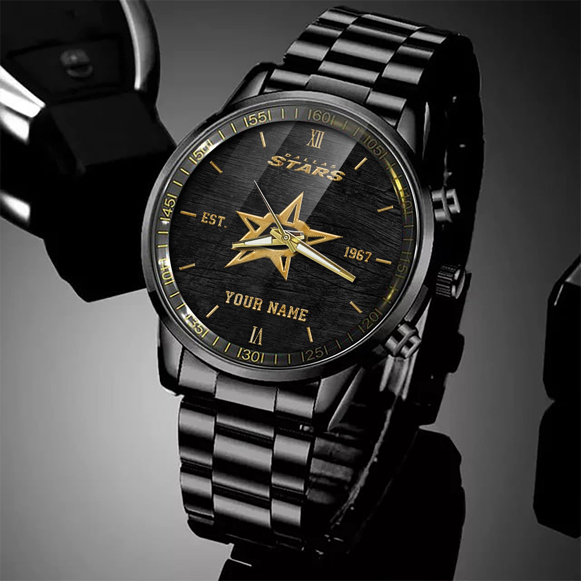 Dallas-Stars-NHL-Black-Fashion-Sport-Watch-Custom-Your-Name-BW1739-1