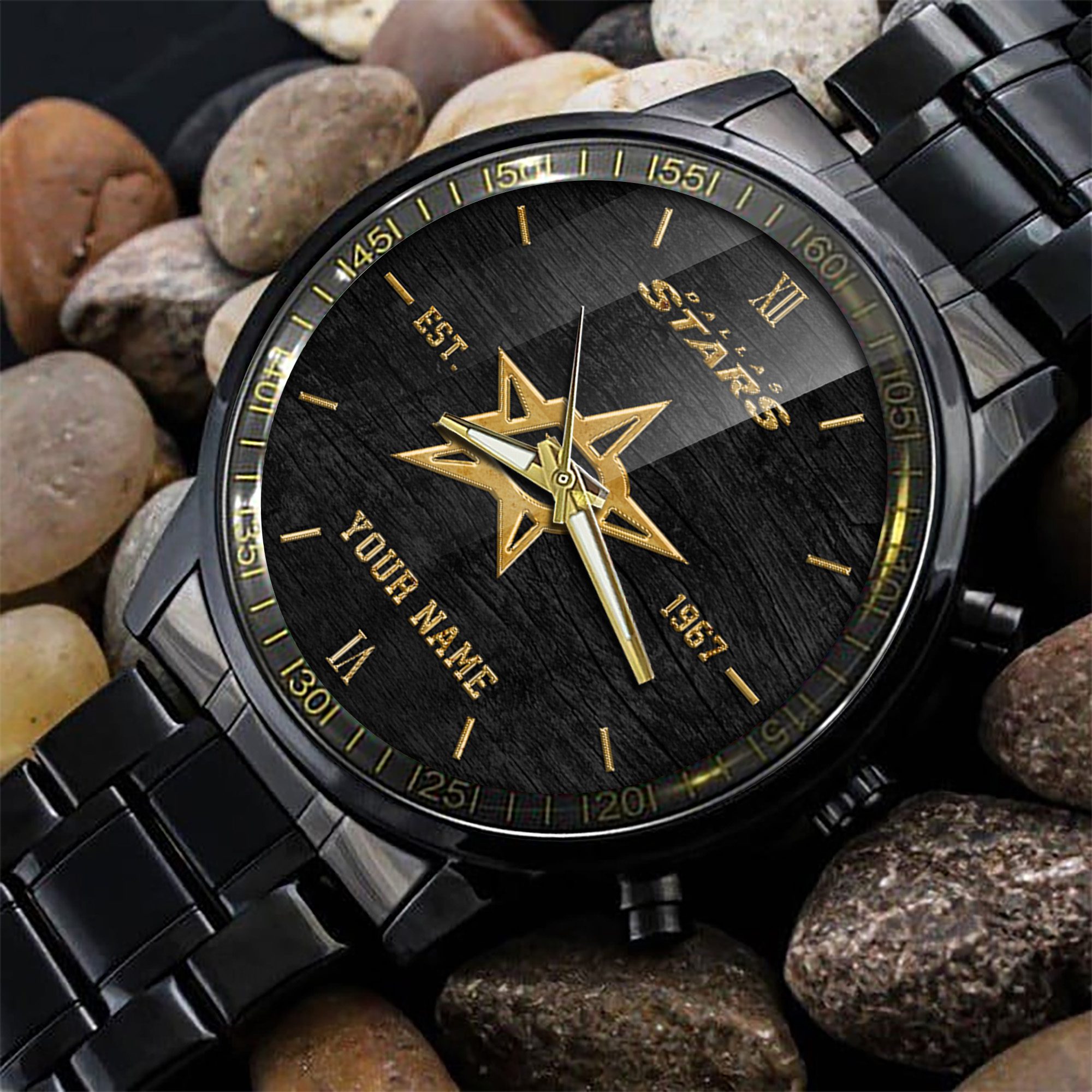 Dallas-Stars-NHL-Black-Fashion-Sport-Watch-Custom-Your-Name-BW1739-3