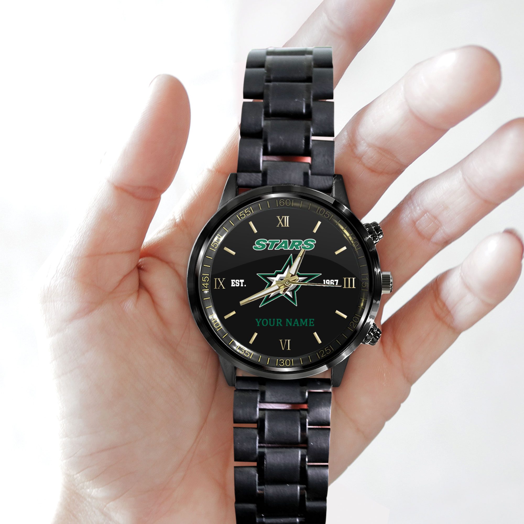 Dallas-Stars-NHL-Custom-Name-Black-Fashion-Sport-Watch-BW1103-1